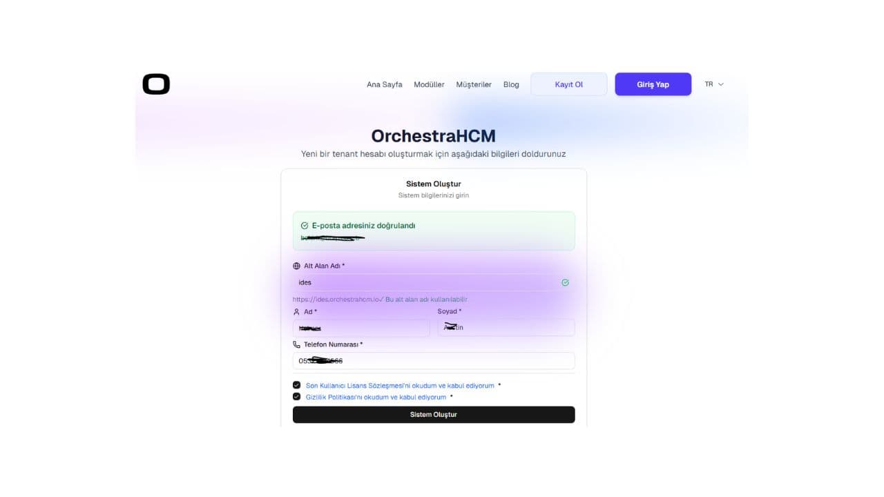 OrchestraHCM Alt Alan Belirleme Ekranı